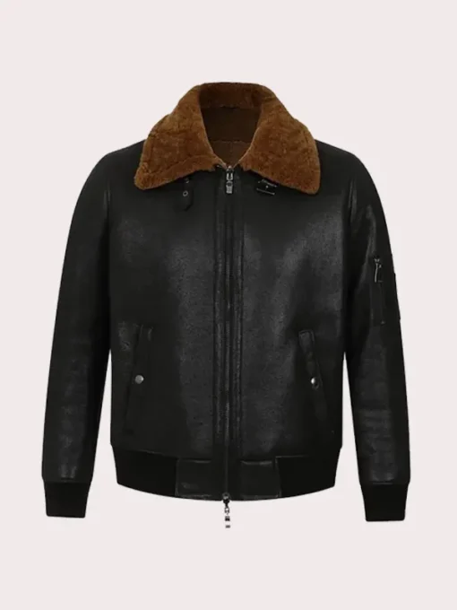 Men's Black Bomber Aviator Shearling Jacket