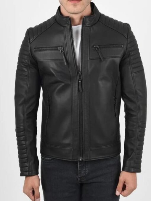 Men’s lambskin Italian lambskin Quilted Biker Black Leather Jacket