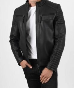 Men’s lambskin Italian lambskin Quilted Biker Black Leather Jacket