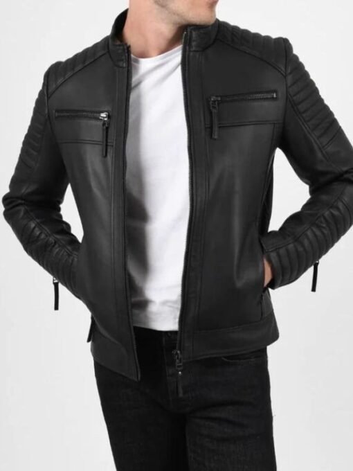 Men’s lambskin Italian lambskin Quilted Biker Black Leather Jacket