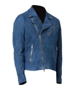 Men’s Blue Biker Suede Leather Jacket