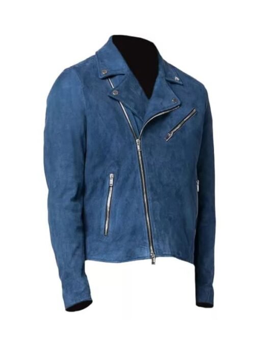 Men’s Blue Biker Suede Leather Jacket