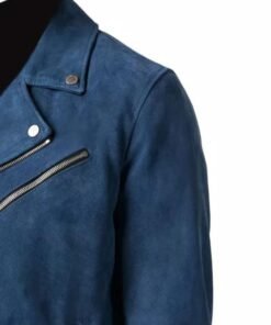 Men’s Blue Biker Suede Leather Jacket