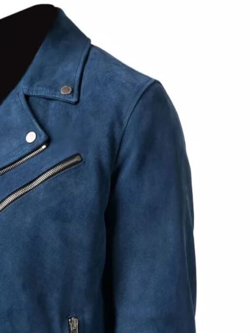 Men’s Blue Biker Suede Leather Jacket