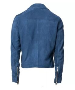 Men’s Blue Biker Suede Leather Jacket