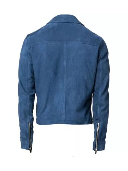 Men’s Blue Biker Suede Leather Jacket