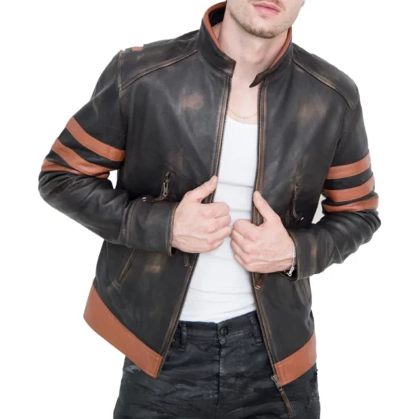 Classic vintage leather jacket with retro biker style