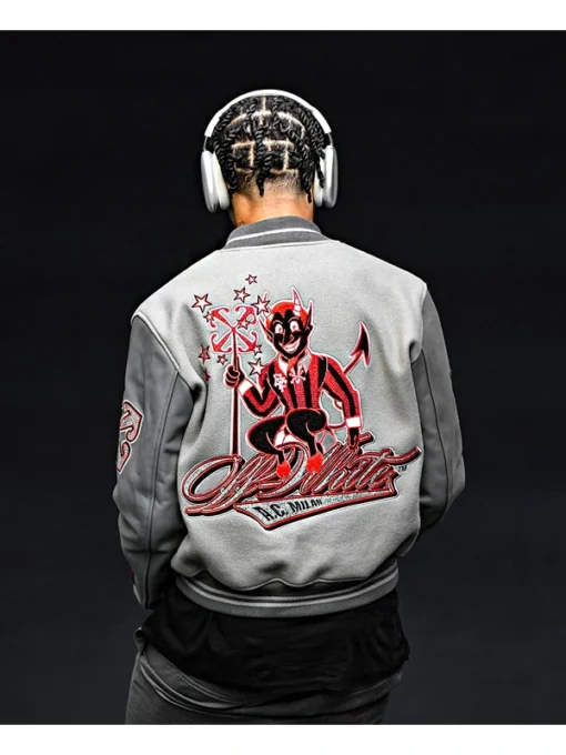 Off White Ac Milan Grey Varsity Jacket