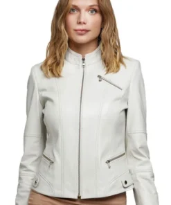 Caroline Women’s Platinum White Café Racer Jacket