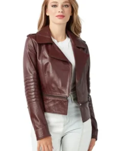 Tamia Ladies Congo Brown Leather Biker Jacket