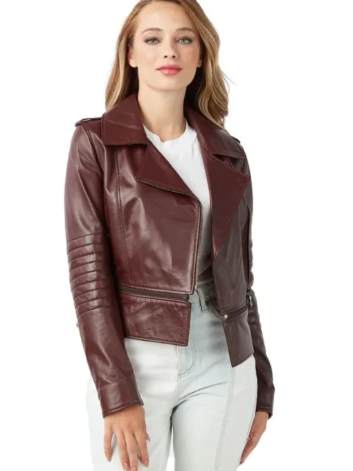 Tamia Ladies Congo Brown Leather Biker Jacket