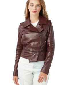 Tamia Ladies Congo Brown Leather Biker Jacket