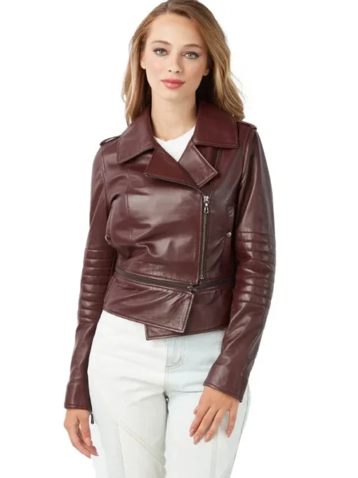 Tamia Ladies Congo Brown Leather Biker Jacket