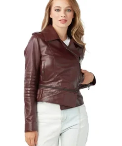 Tamia Ladies Congo Brown Leather Biker Jacket