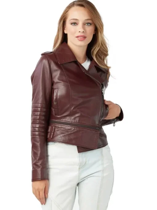 Tamia Ladies Congo Brown Leather Biker Jacket