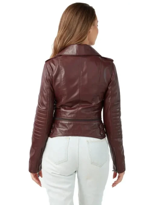 Tamia Ladies Congo Brown Leather Biker Jacket