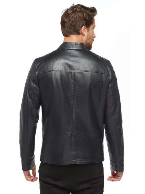 Navy Blue Jumbo Sport Leather Jacket