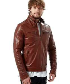 Men’s Tan Brown Leather Slim Fit Jacket