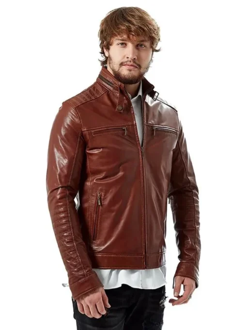 Men’s Tan Brown Leather Slim Fit Jacket