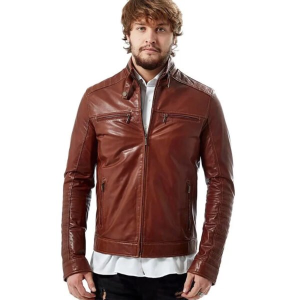 Men’s Tan Brown Leather Slim Fit Jacket