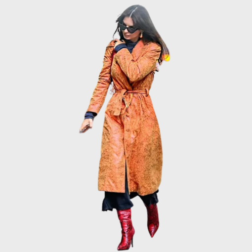 Emily Ratajkowski Orange Trench Coat