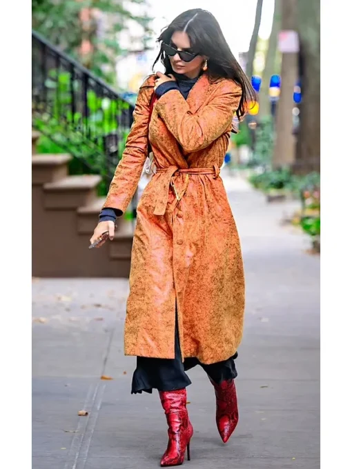 Emily Ratajkowski Orange Trench Coat