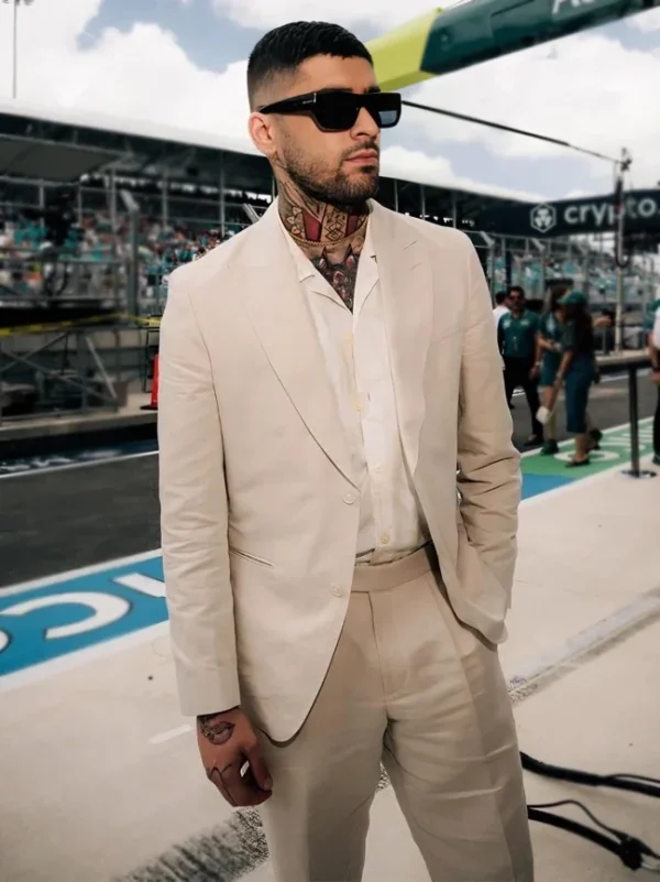 Zayn Malik Beige Suit from F1 Miami Grand Prix