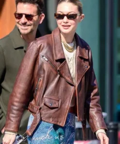 Gigi Hadid NYC Brown Leather Jacket