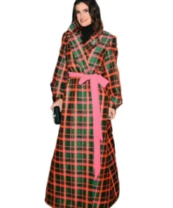 Idina Menzel Plaid Trench Coat