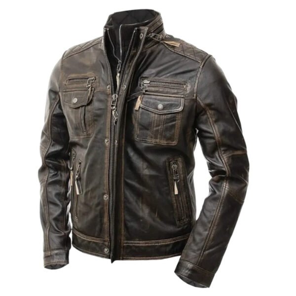 Brown Distressed Leather Jacket Mens