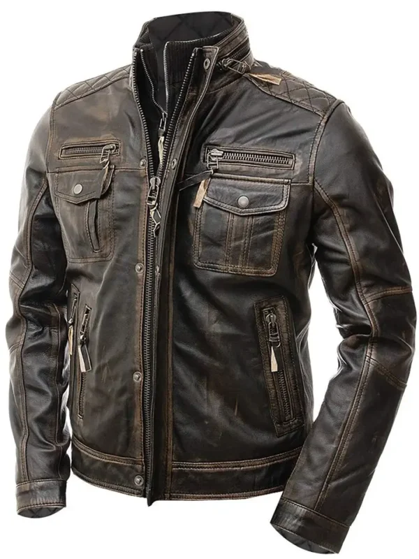 Brown Distressed Leather Jacket Mens