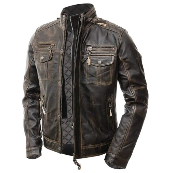 Brown Distressed Leather Jacket Mens