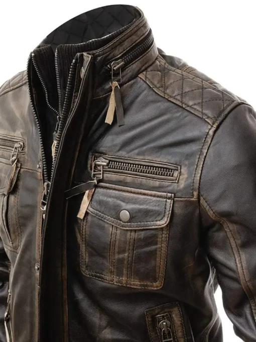 Brown Distressed Leather Jacket Mens