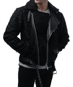 B3 Lamb Fur Biker Black Leather Jacket