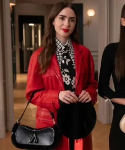 Emily In Paris S4 Lily Collins Red Leather Coat