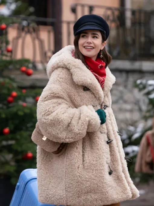 Emily In Paris S4 Lily Collins Fur Shearling Coat