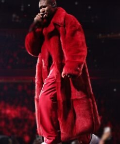 American Singer Usher our 2024 Red Faux Fur Coat