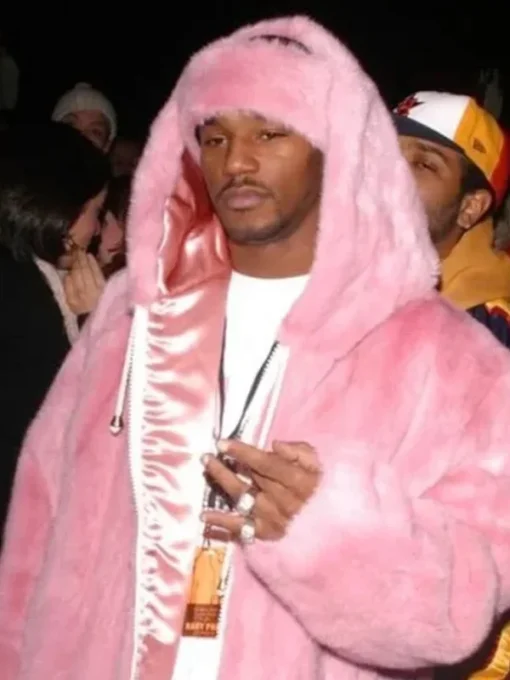 The American Rapper Pink Hooded Fur Jacket