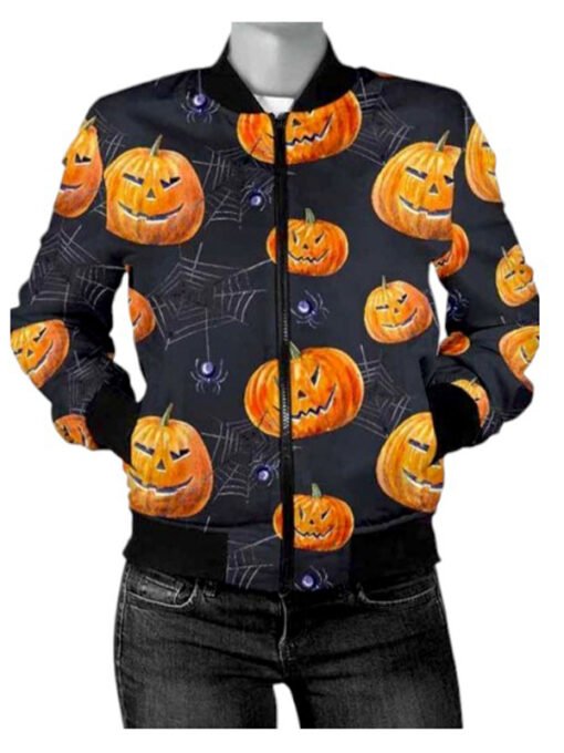 Halloween Pumpkin Printed Bomber Jacket