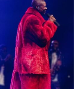 Usher Past Present Future Tour 2024 Red Faux Fur Coat