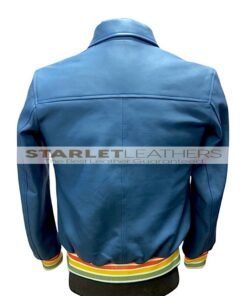 Katja Herbers Blue Leather Bomber Jacket