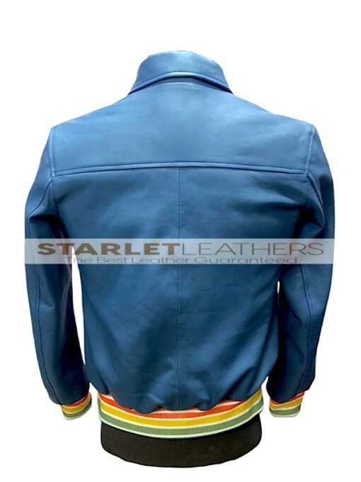 Katja Herbers Blue Leather Bomber Jacket