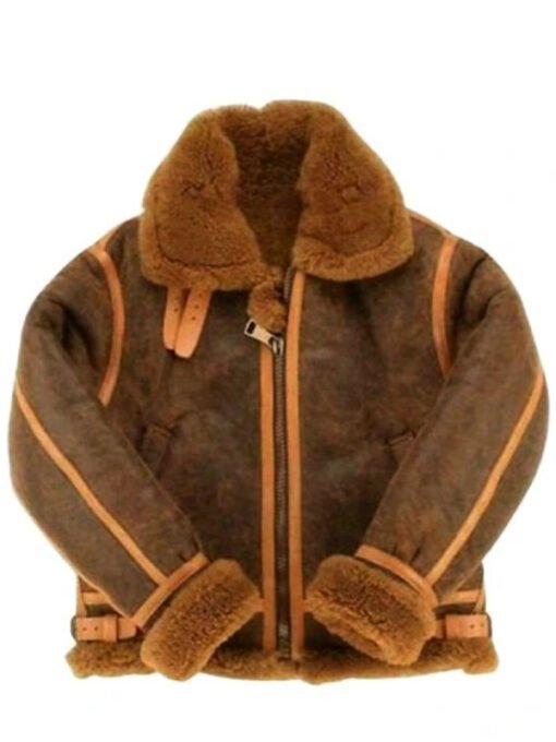 Men Aviator Distressed Leather Shearling Jacket