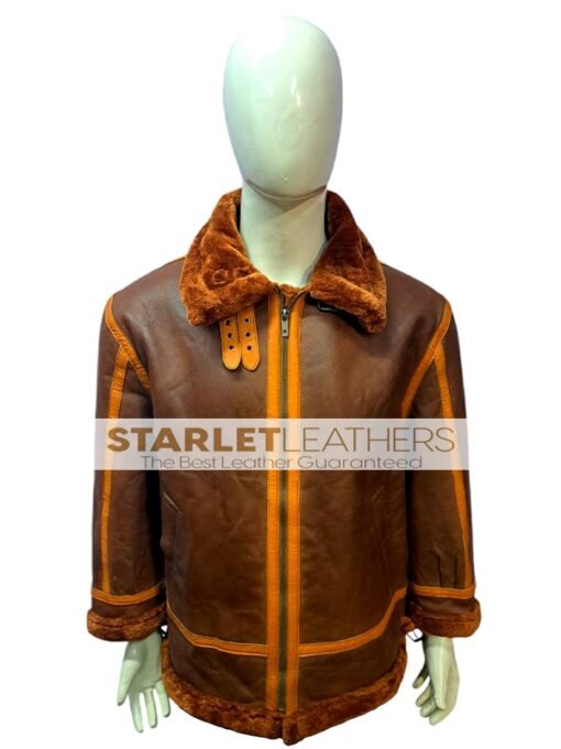 Men Aviator Distressed Brown Shearling Jacket