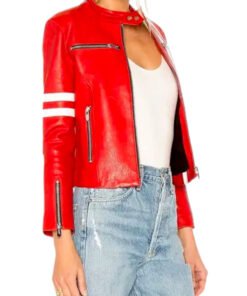 Women’s Short Body Red Retro Leather Fashion Jacket