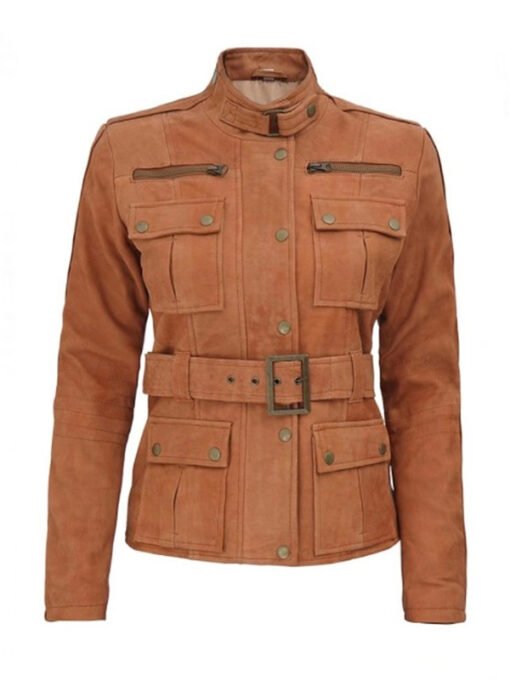 Womens Six Pocket Brown Suede Leather Jacket