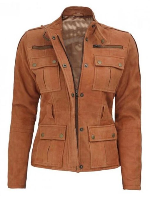 Women Six Pocket Leather Field Jacket