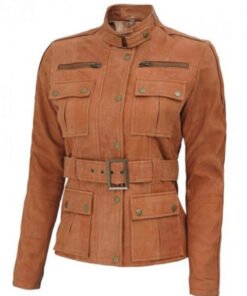 Carolyn Six Pocket Classic Brown Suede Leather Jacket