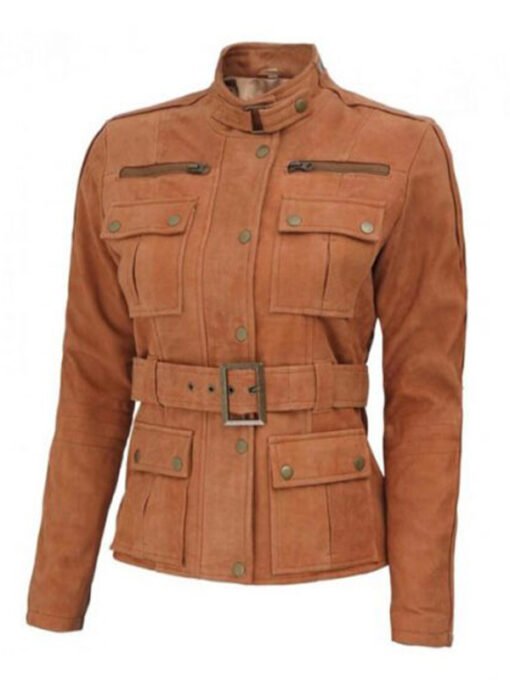 Carolyn Six Pocket Classic Brown Suede Leather Jacket