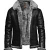 B3 Bomber Black Fur Pilot Leather Jacket